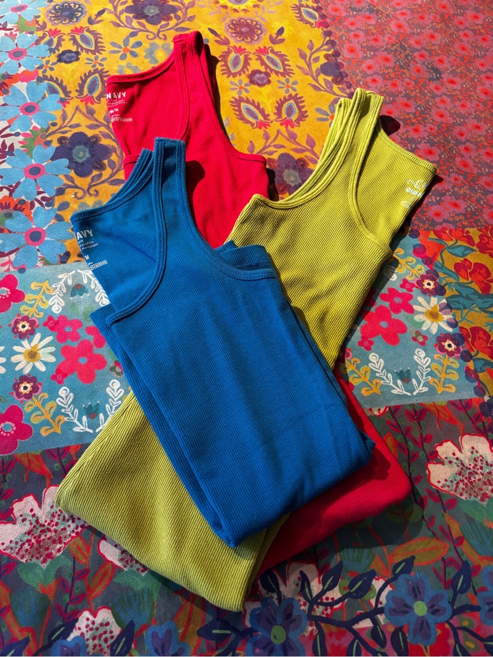Old Navy Women's Ribbed Tank Top - Red, Green, Blue - Picture 2 of 3